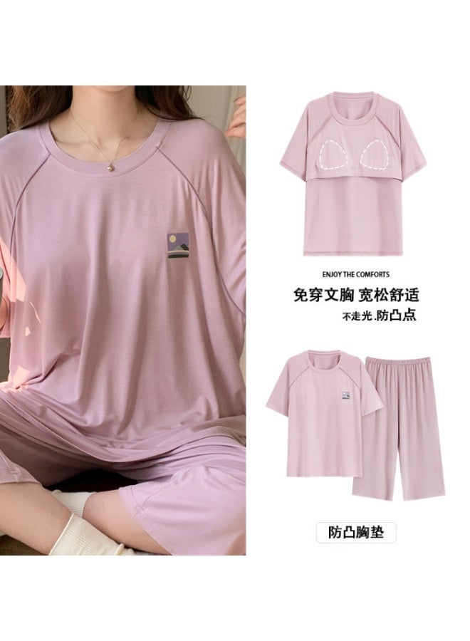 Summer Thin Short Sleeve Seven-Half Pants Cotton Women's Sleepwear Casual Simple Homewear Two-Piece Suit - Image 1