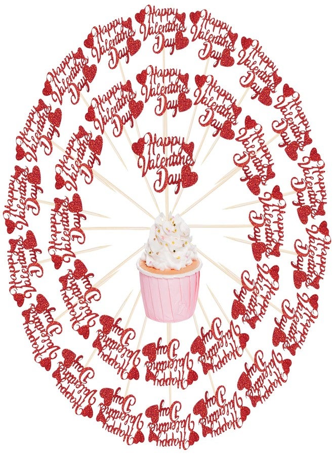 SUMERSHA 36Pcs Happy Valentine's Day Cupcake Toppers Pink Glitter Heart Valentine's Day Cupcake Picks Valentine's Day Theme Birthday Cake Decorations Party Supplies - Image 3