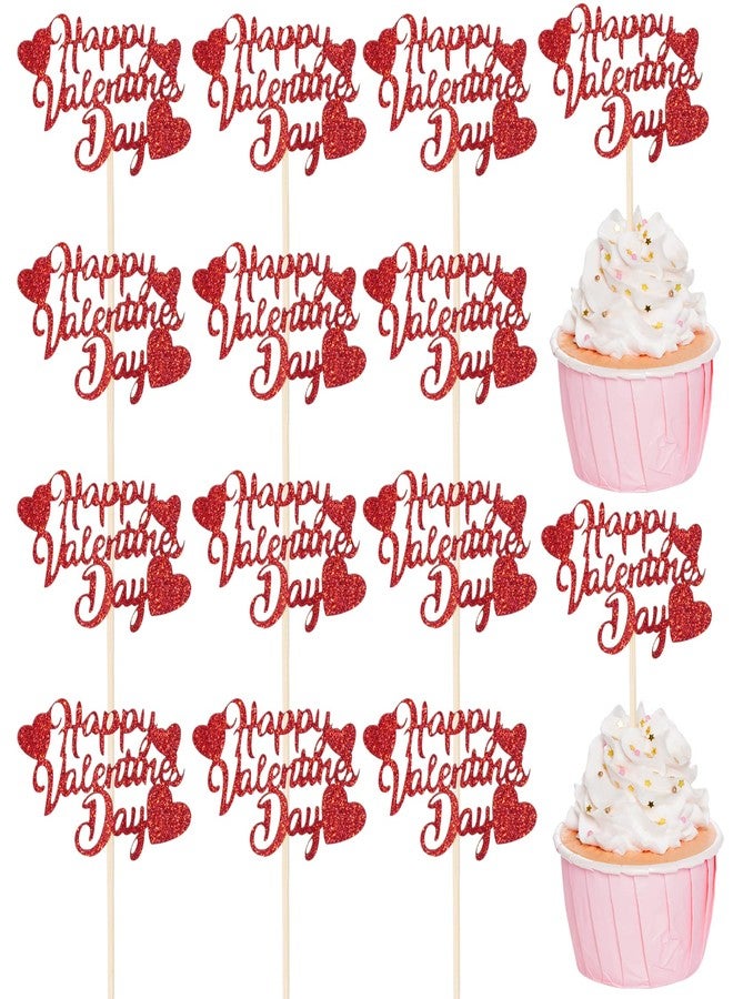 SUMERSHA 36Pcs Happy Valentine's Day Cupcake Toppers Pink Glitter Heart Valentine's Day Cupcake Picks Valentine's Day Theme Birthday Cake Decorations Party Supplies - Image 1