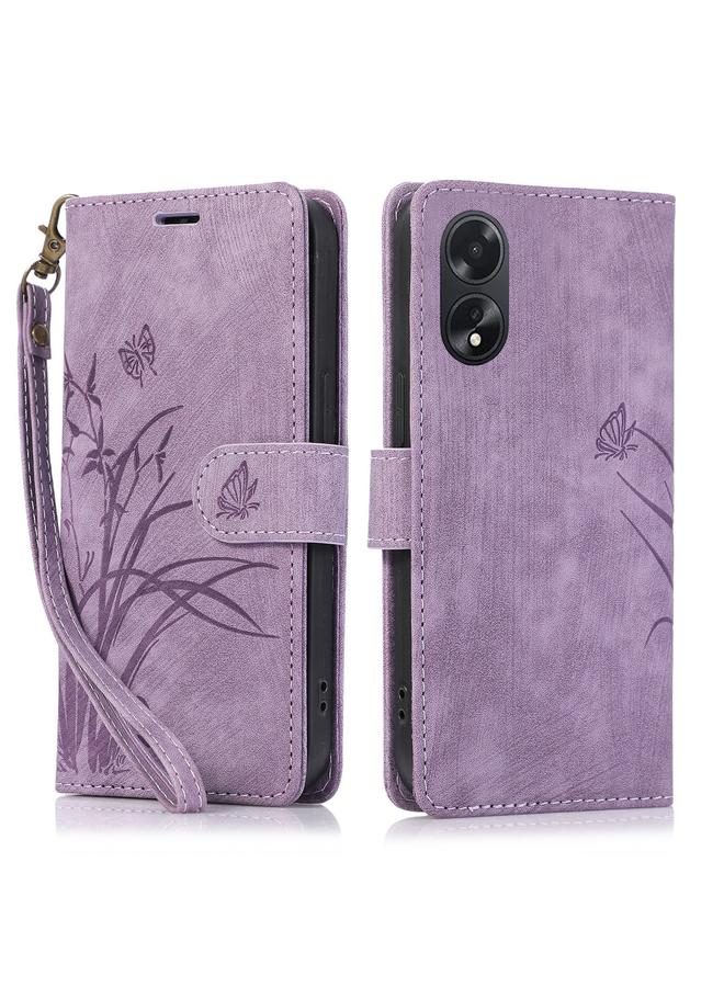 اس-توب جراب لهاتف OPPO A98 5G، جراب هاتف جلدي منقوش بنقشة فراشة الأوركيد - Image 1