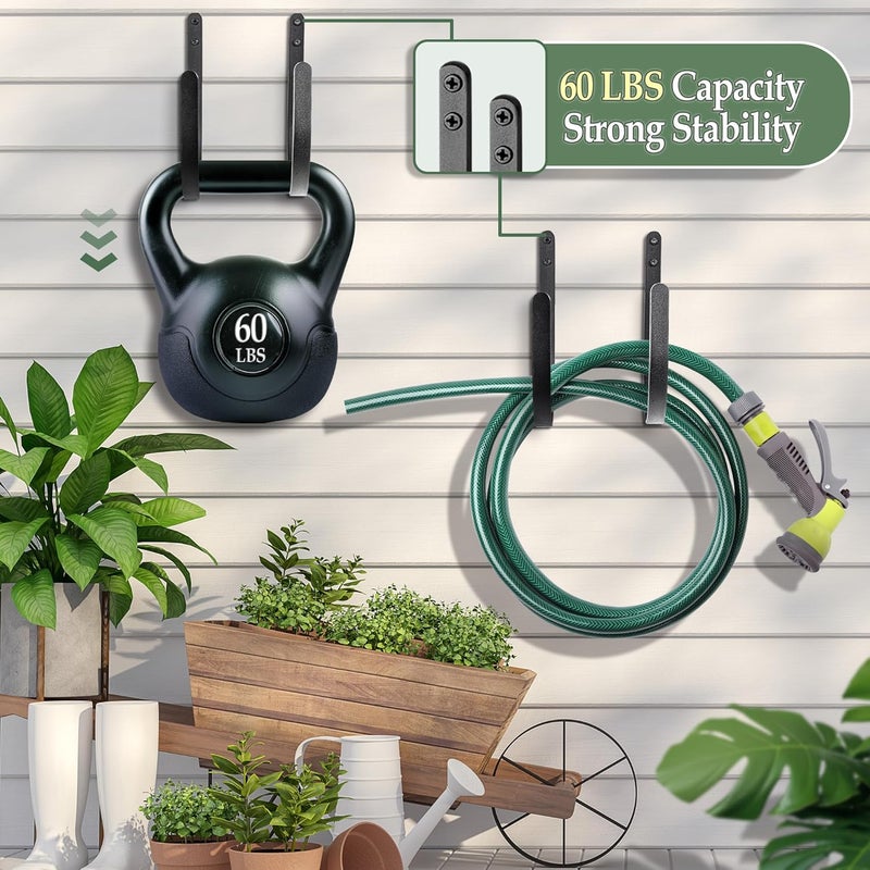 JUNSHUO Hose Holders Wall Mount - Heavy-Duty Metal Garden Hose Hanger for Outside - Rust-Proof Hanging Hose Rack Hook Mount for Water Hose (2PCS) - Image 5