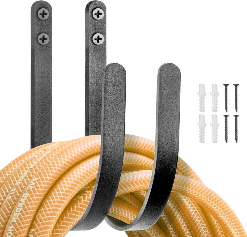 JUNSHUO Hose Holders Wall Mount - Heavy-Duty Metal Garden Hose Hanger for Outside - Rust-Proof Hanging Hose Rack Hook Mount for Water Hose (2PCS) - Image 1