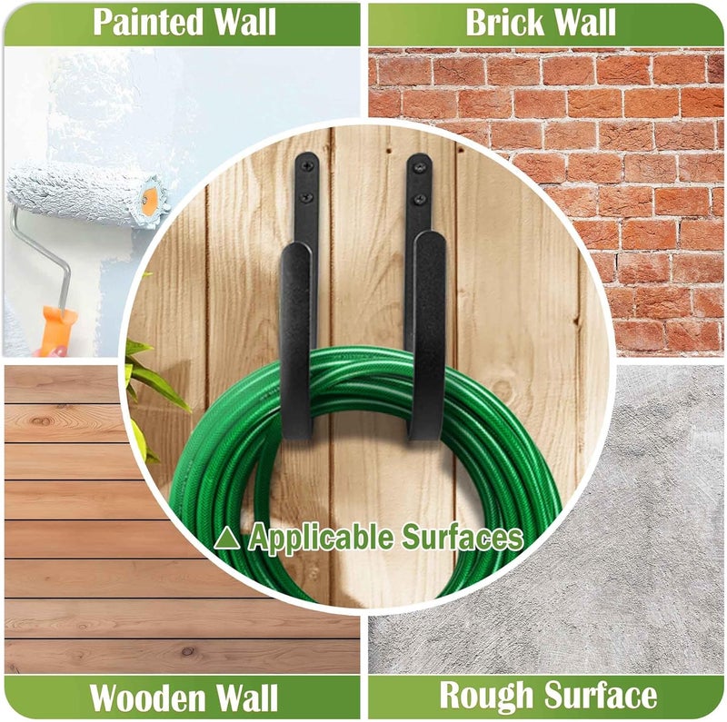 JUNSHUO Hose Holders Wall Mount - Heavy-Duty Metal Garden Hose Hanger for Outside - Rust-Proof Hanging Hose Rack Hook Mount for Water Hose (2PCS) - Image 3
