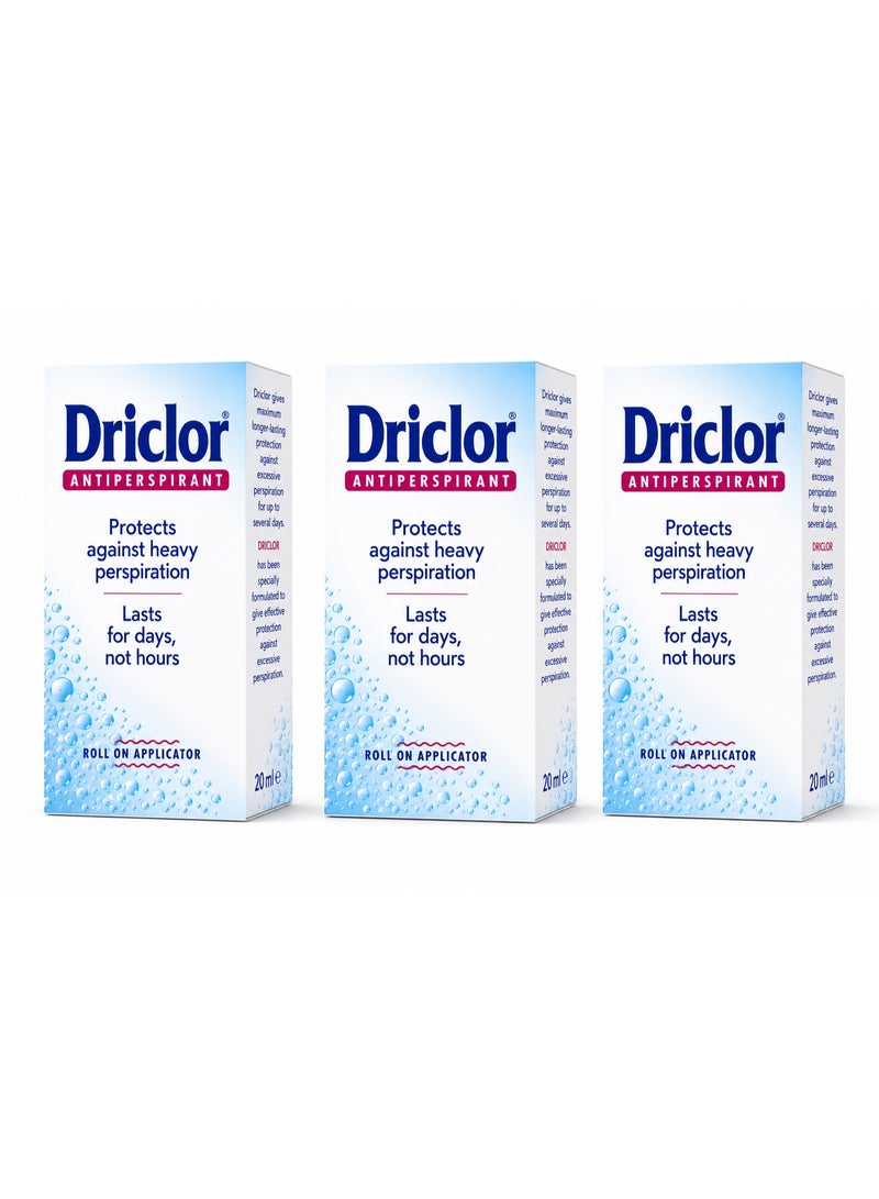 Driclor Antiperspirant Roll-On 20ml 3PCS– Long-Lasting Protection Against Heavy Perspiration