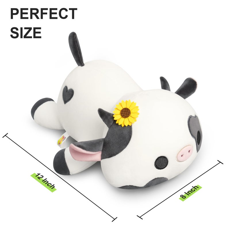 Onsoyours Onsoyours Cute Cow Plushie with Sunflower Headwear  Soft Stuffed Milk Cow Squishy Plush Animal Toy Flower Cow Pillow for Kids (Sunflower Cow  9"")  - Image 4