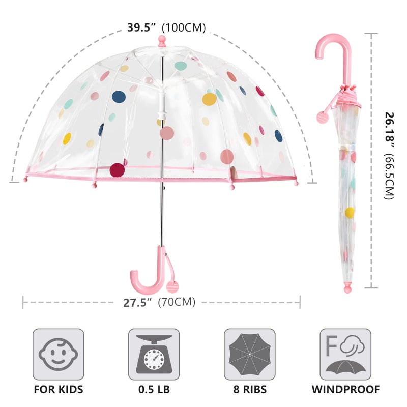 RONIARE Kids Clear Bubble Umbrellas for Rain Dome Windproof Umbrella for Kid Girls and Boys,Dots-Pink - Image 5