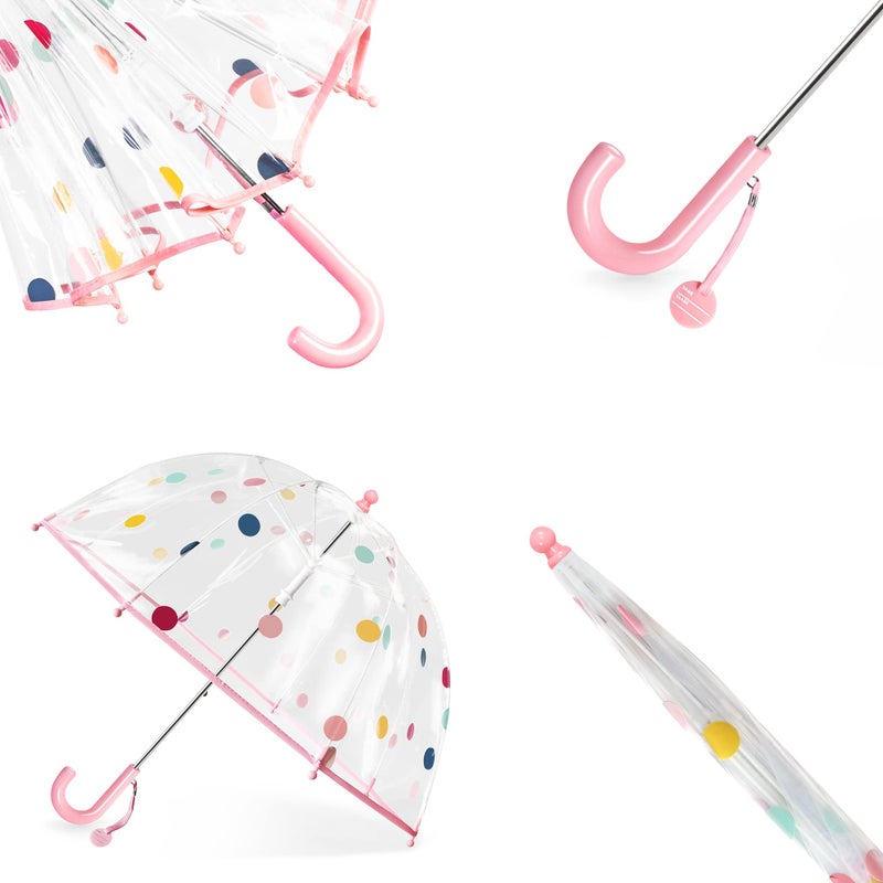 RONIARE Kids Clear Bubble Umbrellas for Rain Dome Windproof Umbrella for Kid Girls and Boys,Dots-Pink - Image 3