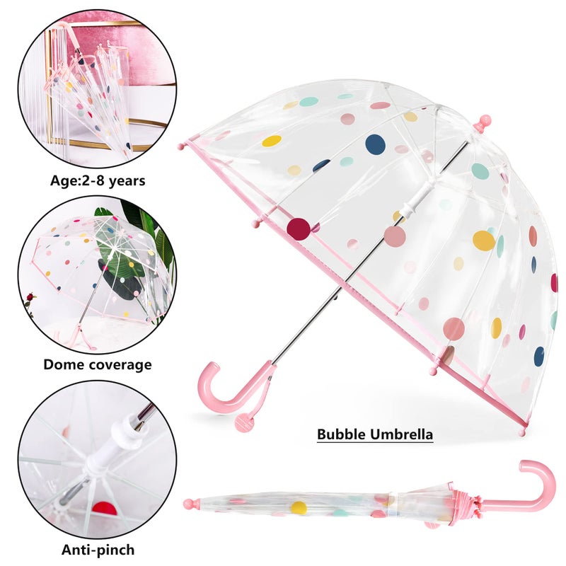RONIARE Kids Clear Bubble Umbrellas for Rain Dome Windproof Umbrella for Kid Girls and Boys,Dots-Pink - Image 4