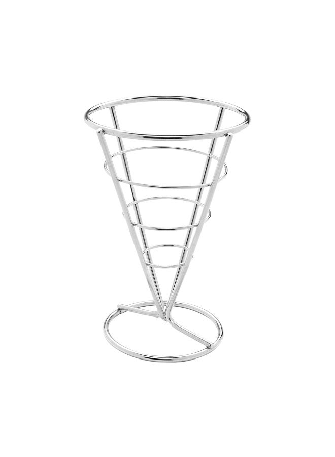 Restaurantware 4 x 5.5 Inch French Fries Stand, 1 Fry Stand - Heavy-Duty, Dishwashable, Silver Stainless Steel Cone Holder Stand, For Snacks, Appetizers, Or Desserts - Image 1