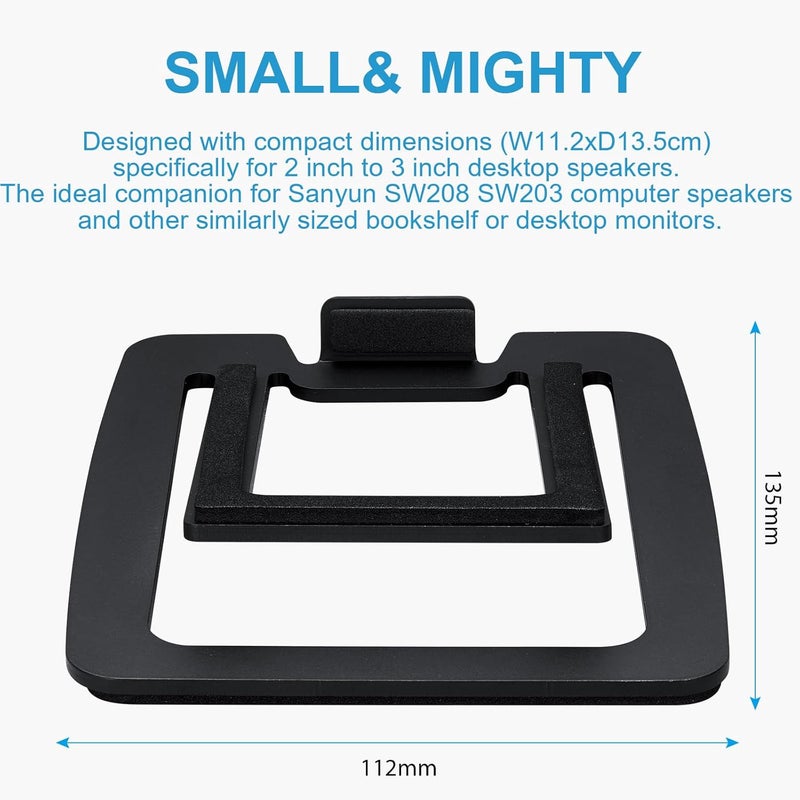 SW601 15° Tilted Desk Speaker Stands for Compact 2''-3'' Computer PC Bookshelf Monitor Speakers, Steel Metal Base & Damping Foam Padding (Pair, Black) - Image 2