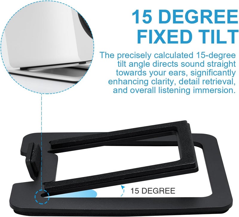 SW601 15° Tilted Desk Speaker Stands for Compact 2''-3'' Computer PC Bookshelf Monitor Speakers, Steel Metal Base & Damping Foam Padding (Pair, Black) - Image 3