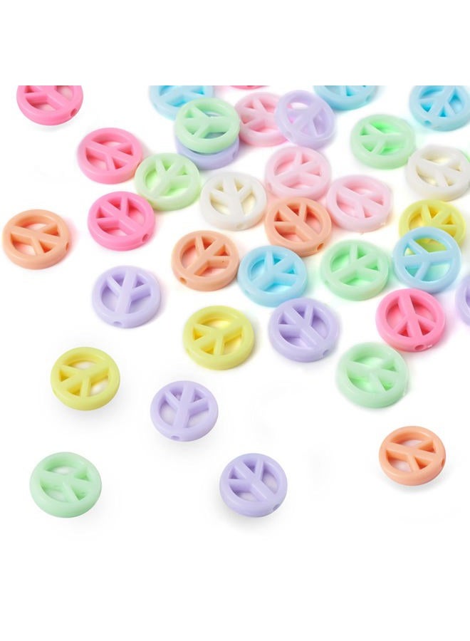 BB Beadthoven 100pcs Opaque Acrylic Peace Sign Beads 16mm Candy Color Peace Symbol Loose Beads Spacers for DIY Colorful Rainbow Necklace Bracelet Jewelry Making - Image 1