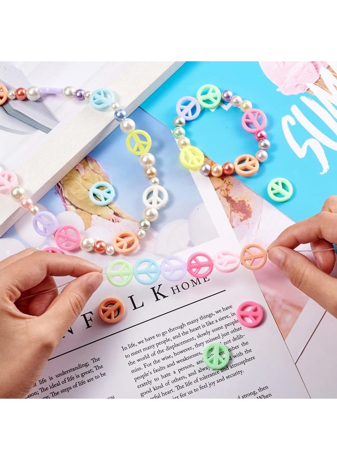 BB Beadthoven 100pcs Opaque Acrylic Peace Sign Beads 16mm Candy Color Peace Symbol Loose Beads Spacers for DIY Colorful Rainbow Necklace Bracelet Jewelry Making - Image 4