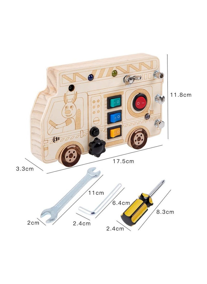 Generic - 3-in-1 Montessori Busy Board with LED Light, Fire Truck Fine Motor Skills Toys, Wooden Car Busy Board, Screwdriver Mini Set, and Push Buttons for Engaging Learning Activities. - Image 1