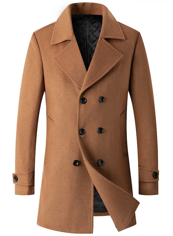 Loquat Men's Suit Collar Wool Blend Coat Winter Thick Trench Jacket Camel  - Image 1
