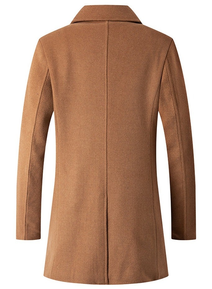 Loquat Men's Suit Collar Wool Blend Coat Winter Thick Trench Jacket Camel  - Image 2