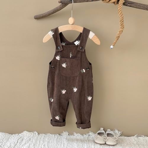 Korago Baby Girl Overalls Corduroy with Floral Embroidery,Beige Toddler Jumpsuit Romper,Soft Overall for Girls (6 Months-3T) (US, Age, 24 Months, Brown) - Image 5