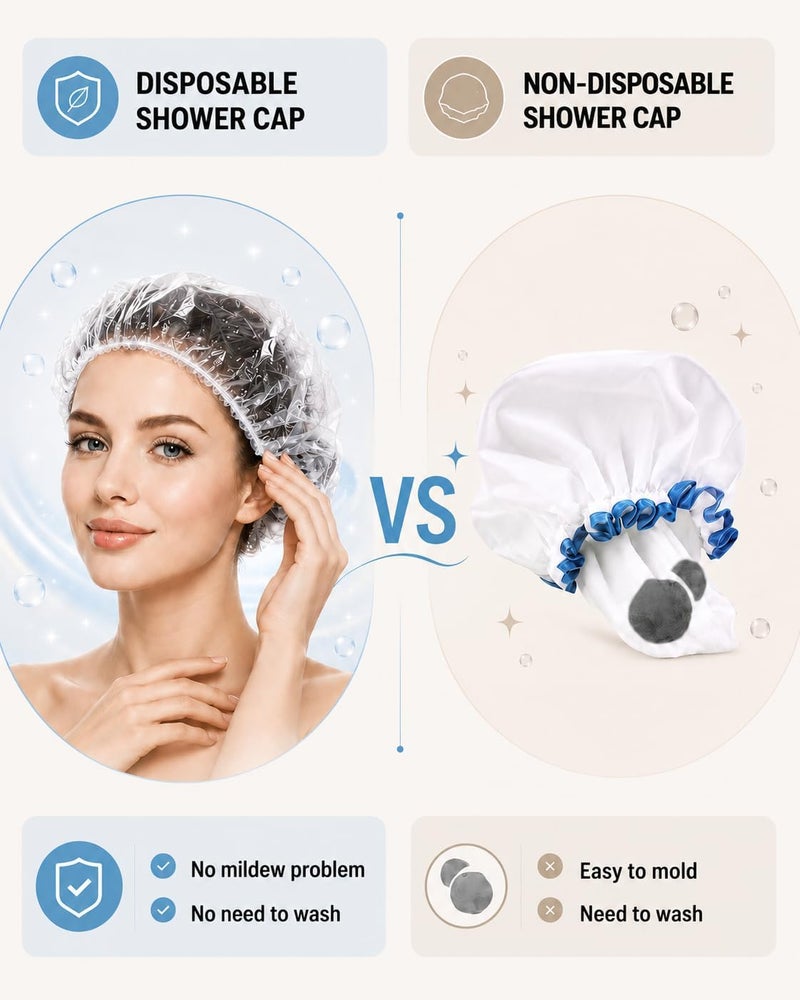 Auban 100PCS Disposable Shower Caps, Plastic Clear Hair Cap Large Thick Waterproof Bath Caps for Women, Hotel Travel Essentials Accessories Deep Conditioning Hair Care Cleaning Supplies(20.5") - Image 5