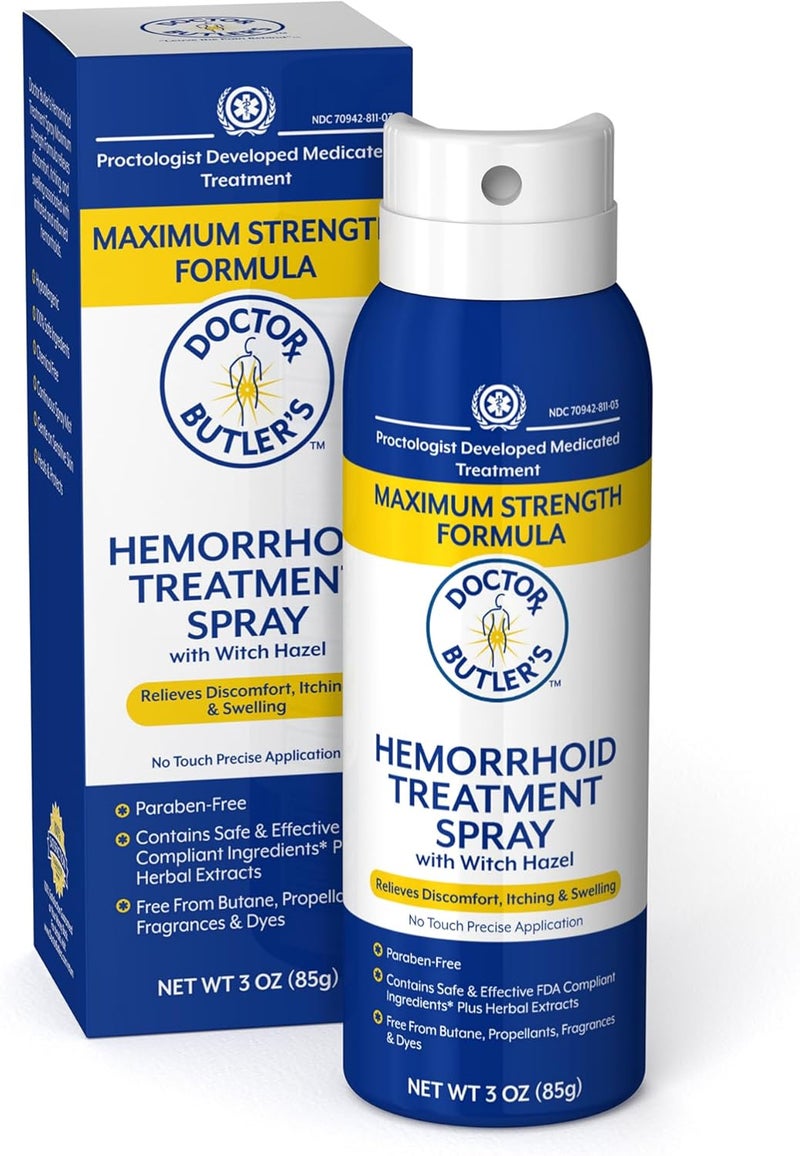 Doctor Butler's Doctor Butler's Hemorrhoid Spray - Hemorrhoid Treatment and Medicated Cleansing Solution with Witch Hazel and Aloe Vera to Help withDiscomfort, Itch Relief and Swelling* (3oz) 