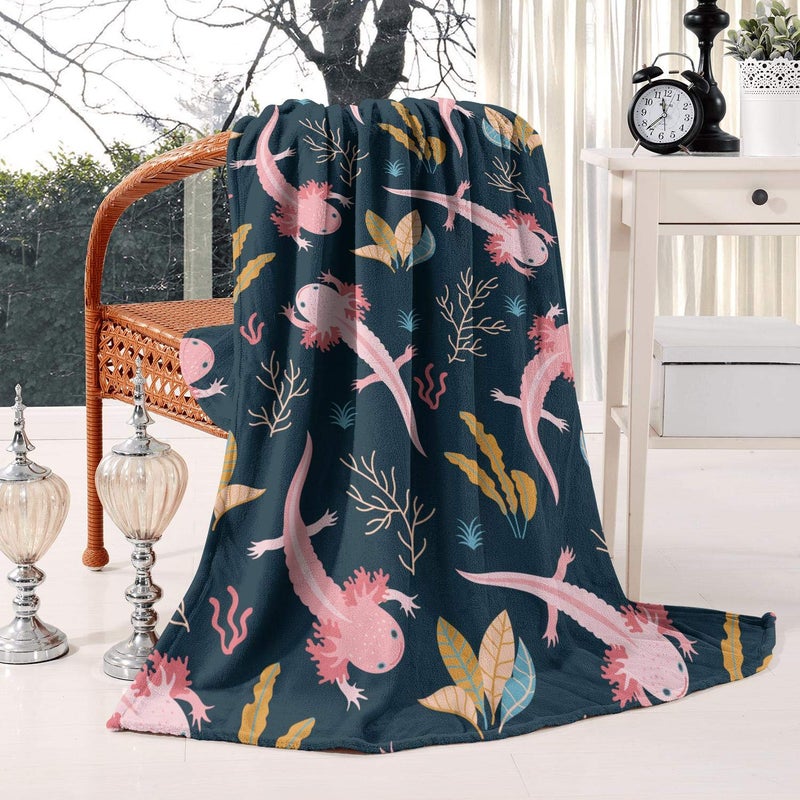 Axolotl Throw Blanket for Teens Boys Girls and Adults Soft Warm Cozy Funny Midweight Food Flannel Blankets for Couch Sofa Bed Camping Travel Home Decor 50 X 60
