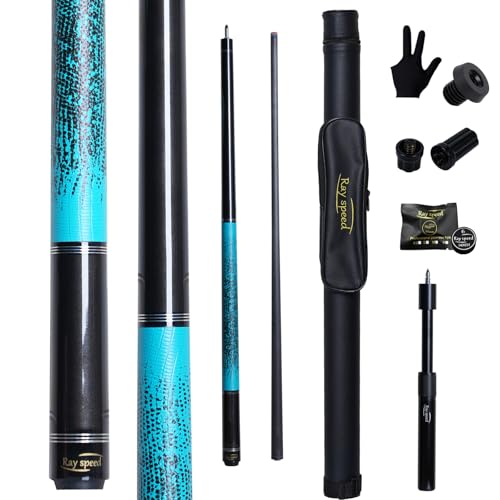 Ray speed Carbon Fiber Pool Cue Stick 125mm Rainbow Tip Low Deflection Pool Stick with Uniloc Pin Joint and Extension Pool Stick20 oz - Image 1