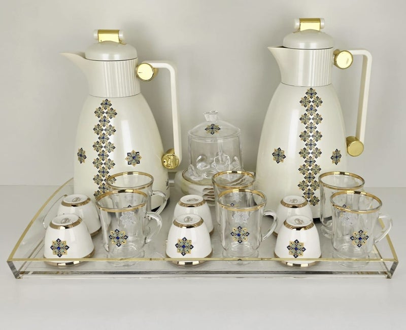 Damanhoor 22Pieces New Full Set Thermose 2Thermos 6Teacup With 6saucer 6Guava Cup 1Sugar Bowl 1Tray - Image 2