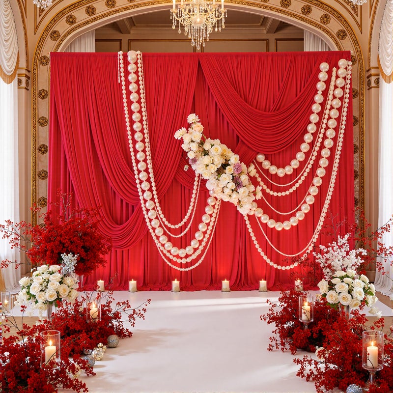 NSSONBEN 10ft x 10ft Wrinkle Free Red Backdrop Curtains for Parties, Polyester Photo Backdrop Drapes 2 Panels 5x10ft for Weddings Birthday Party Christmas Photography Background - Image 3