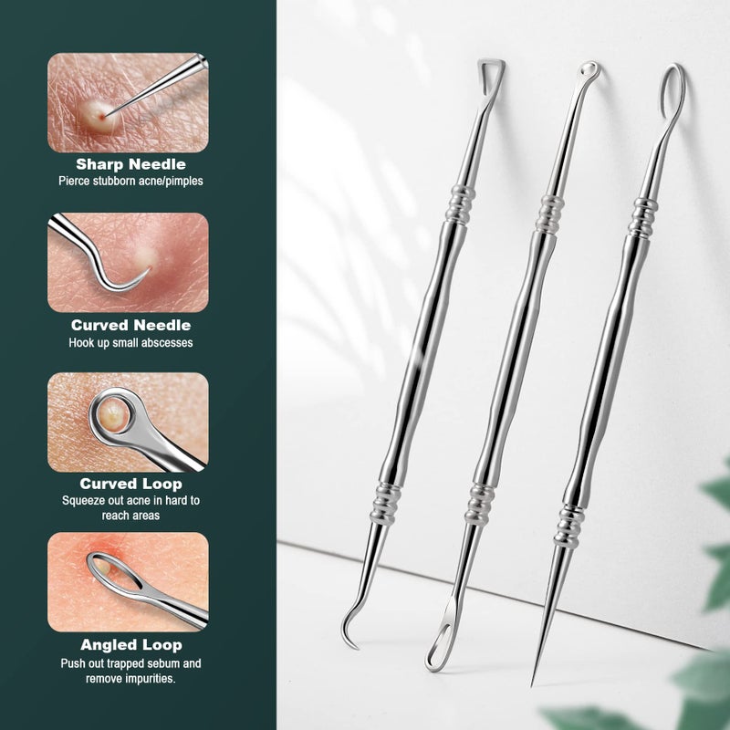 FVION Blackhead and Acne Extractor Kit, Professional Pimple Popper Tool Kit, Acne Tweezers and Blackhead Remover Tools for Face, 6 PCS Surgical Extractor Pimple Popping Tools - Image 3