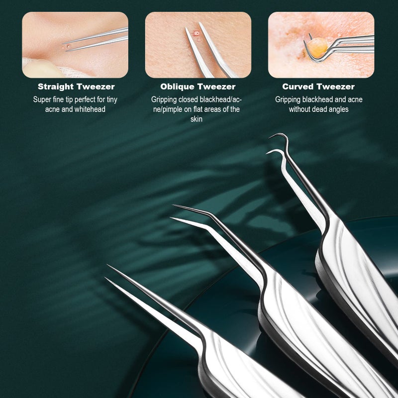 FVION Blackhead and Acne Extractor Kit, Professional Pimple Popper Tool Kit, Acne Tweezers and Blackhead Remover Tools for Face, 6 PCS Surgical Extractor Pimple Popping Tools - Image 4