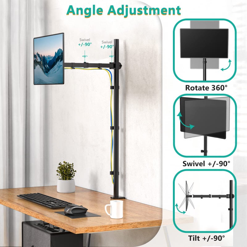 WALI Single Monitor Stand Desk Mount, 39 inch Tall Monitor Stand Fully Adjustable, Articulating Arm for Computer Screen up to 32 inch, 22lbs (M001XXL), Black - Image 5