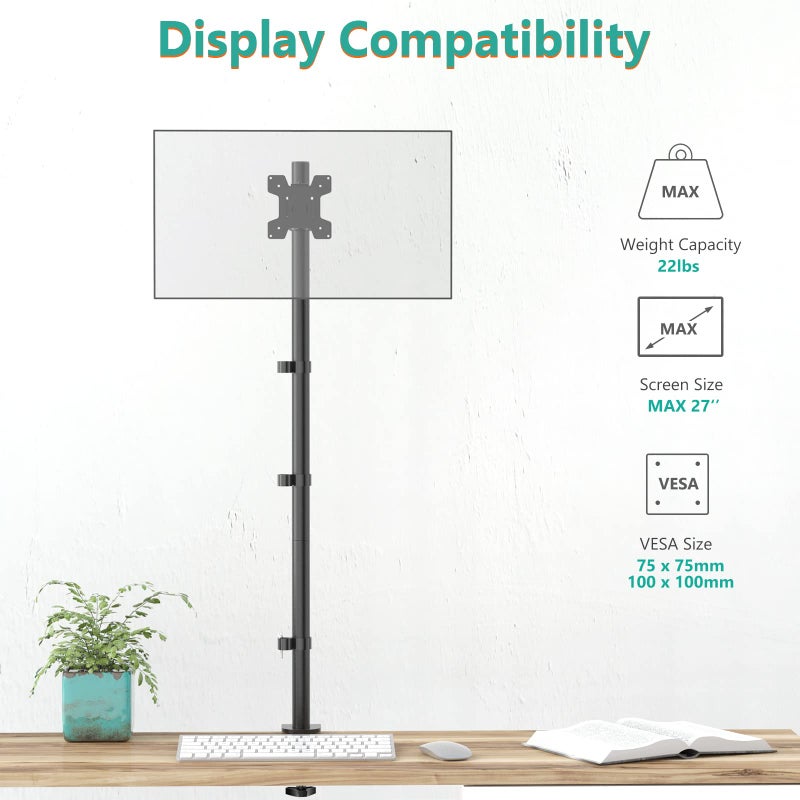 WALI Single Monitor Stand Desk Mount, 39 inch Tall Monitor Stand Fully Adjustable, Articulating Arm for Computer Screen up to 32 inch, 22lbs (M001XXL), Black - Image 2