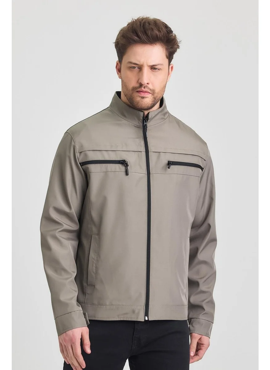 Sivaist Light Green Men's Cotton Polyester Blend Double Chest Zippered Water and Windproof Seasonal & Summer Coat