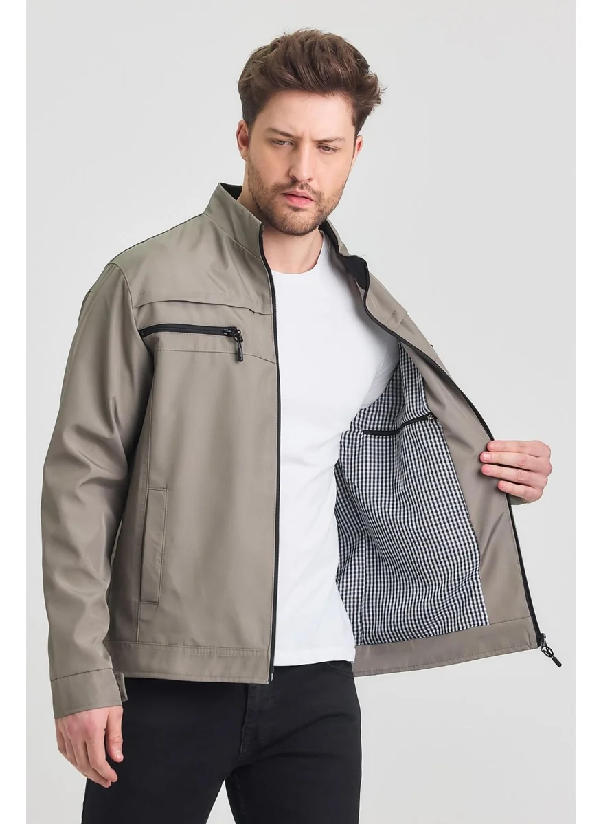 Sivaist Light Green Men's Cotton Polyester Blend Double Chest Zippered Water and Windproof Seasonal & Summer Coat