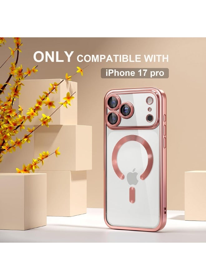 جراب مغناطيسي لهاتف iPhone 17 Pro مع واقي شاشة، متوافق مع MagSafe [لا يصفر أبدًا] [حماية من السقوط] واقي كامل لعدسة الكاميرا مع طلاء ناعم وشفاف، جراب هاتف للنساء، وردي - Image 2