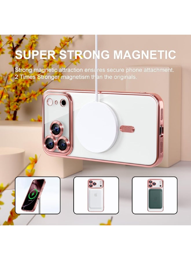 جراب مغناطيسي لهاتف iPhone 17 Pro مع واقي شاشة، متوافق مع MagSafe [لا يصفر أبدًا] [حماية من السقوط] واقي كامل لعدسة الكاميرا مع طلاء ناعم وشفاف، جراب هاتف للنساء، وردي - Image 5