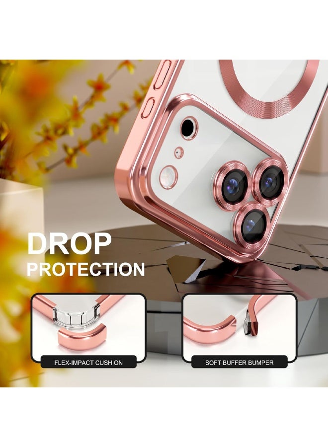 جراب مغناطيسي لهاتف iPhone 17 Pro مع واقي شاشة، متوافق مع MagSafe [لا يصفر أبدًا] [حماية من السقوط] واقي كامل لعدسة الكاميرا مع طلاء ناعم وشفاف، جراب هاتف للنساء، وردي - Image 4