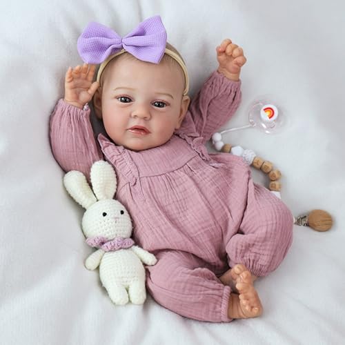 SCOM Realistic Reborn Baby Dolls 18 Inch Real Life Baby Girl Silicone Baby with Anatomically Correct Newborn Doll with Full Body Vinyl Lifelike Weighted Baby for Kids Age 3 Gift - Image 5