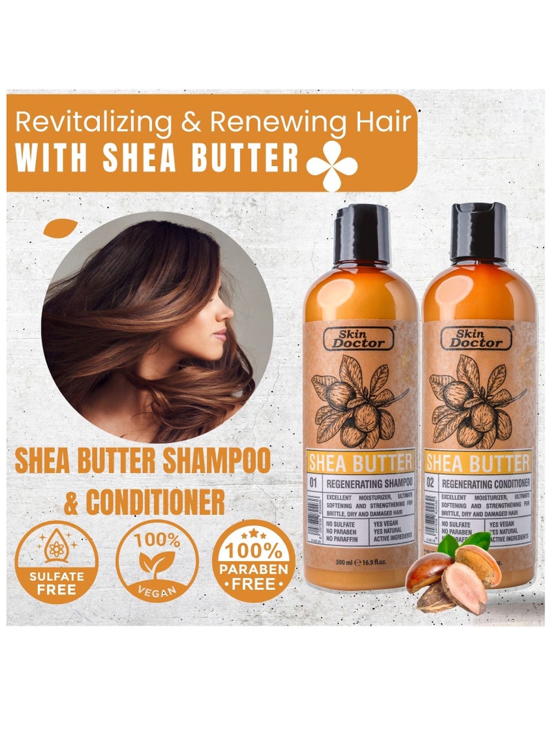 Skin Doctor Shea Butter Regeneration Shampoo & conditioner  - sulfate-free & paraben-free  hair care - Reduced Breakage - Deep Hydration -  Suitable For All Hair Types - 500ml - Image 2