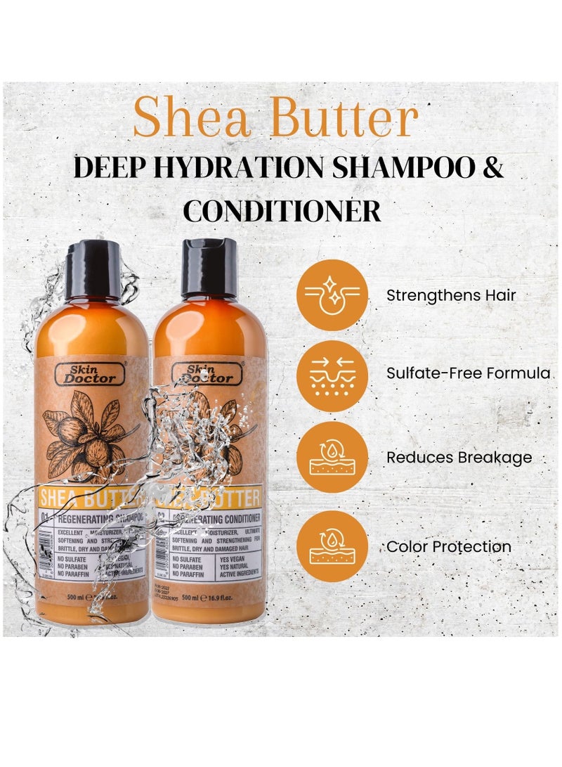 Skin Doctor Shea Butter Regeneration Shampoo & conditioner  - sulfate-free & paraben-free  hair care - Reduced Breakage - Deep Hydration -  Suitable For All Hair Types - 500ml - Image 4