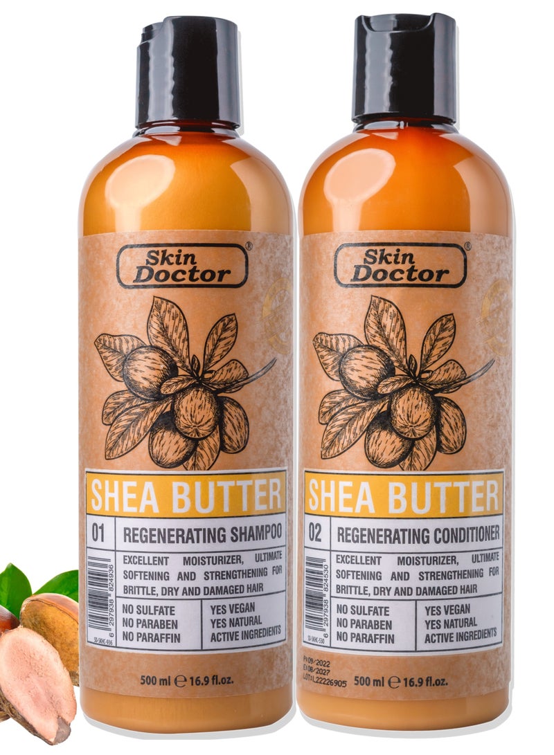 Skin Doctor Shea Butter Regeneration Shampoo & conditioner  - sulfate-free & paraben-free  hair care - Reduced Breakage - Deep Hydration -  Suitable For All Hair Types - 500ml - Image 1