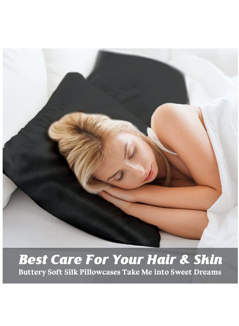 بيديليت غطاء وسادة من الحرير الساتان السادة بلون واحد بسيط مكون من قطعتين مع غلاف مغلف للشعر والبشرة أسود - Image 4