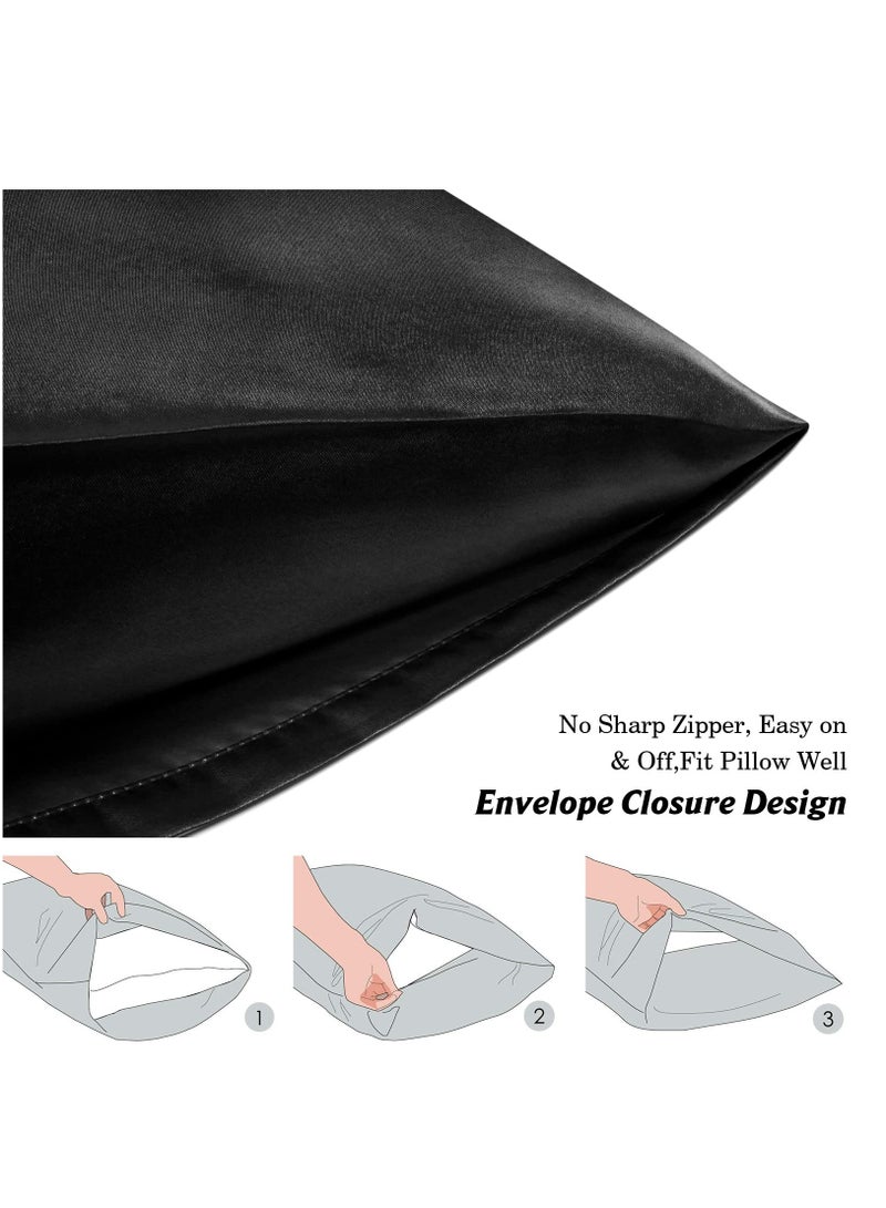 بيديليت غطاء وسادة من الحرير الساتان السادة بلون واحد بسيط مكون من قطعتين مع غلاف مغلف للشعر والبشرة أسود - Image 3