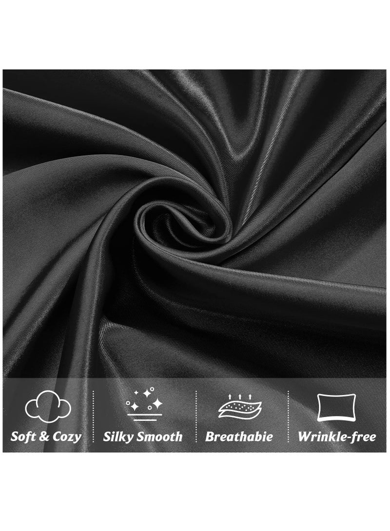 بيديليت غطاء وسادة من الحرير الساتان السادة بلون واحد بسيط مكون من قطعتين مع غلاف مغلف للشعر والبشرة أسود - Image 2