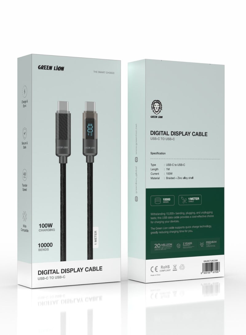 GREEN LION Digital Display Cable USB-C to USB-C / 100W Charging / Long Length / 10000 Bends / Charge & Sync / Secure & Safe / High Transfer Speed / Quick Charge Technology / Wide Compatible / LED Light - Black - Image 2