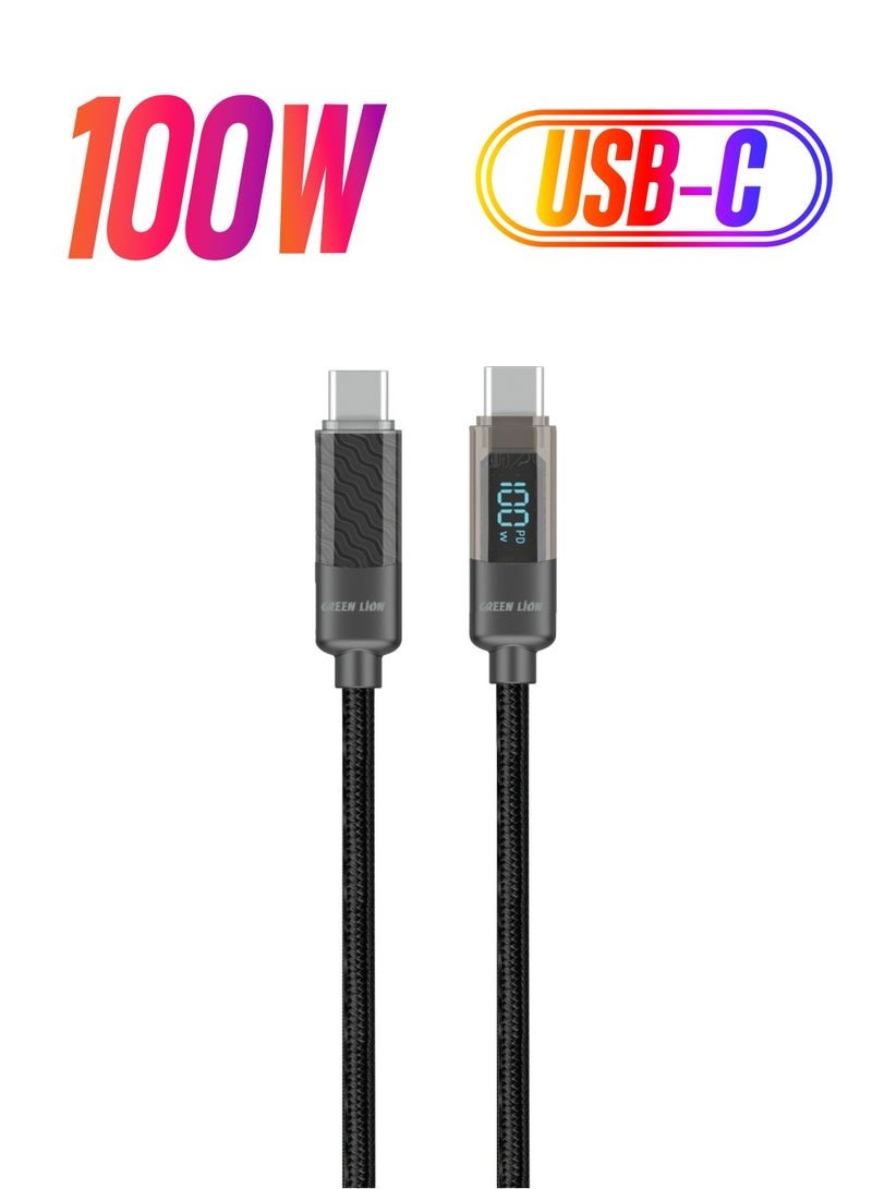 GREEN LION Digital Display Cable USB-C to USB-C / 100W Charging / Long Length / 10000 Bends / Charge & Sync / Secure & Safe / High Transfer Speed / Quick Charge Technology / Wide Compatible / LED Light - Black - Image 1
