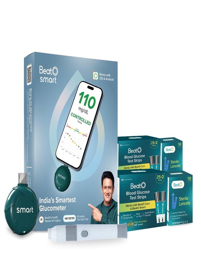 BeatO Smart AI-Powered Glucometer for iOS & Android | USB-C compatible with 100 Strips & 100 Lancets | CDSCO Approved Lab-Grade Accuracy | ISO Certified | Auto-Sync & Health Insight - Image 1
