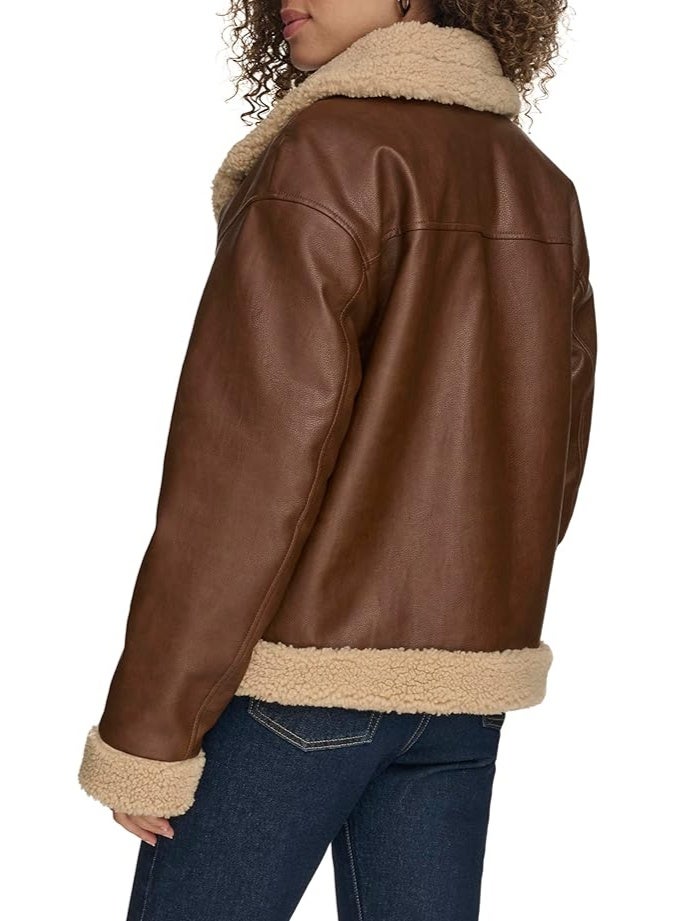 Levi's Ladies' Faux Leather Trucker Moto Jacket Sherpa Lined - Image 3