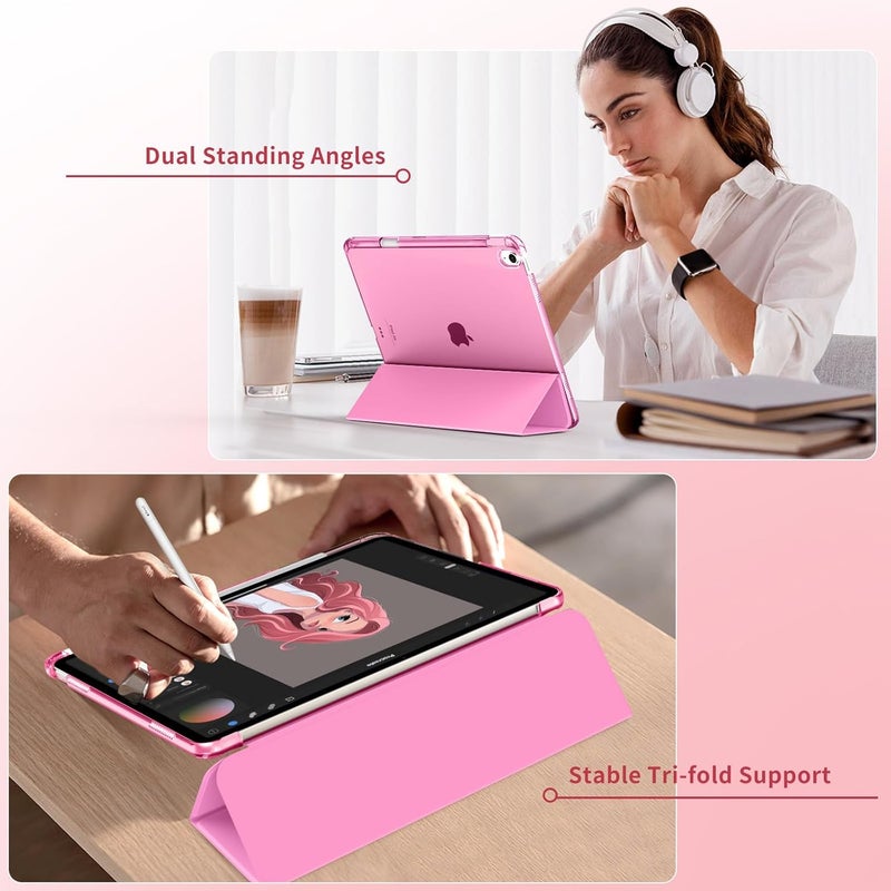 MoKo for iPad Air 11 inch Case (M4/M3/M2) 2026/2025/2024, iPad Air 5th/4th Gen 10.9 inch Case 2022/2020 with Pencil Holder, Slim Trifold Cover with Hard PC Translucent Back Shell, Peony - Image 4
