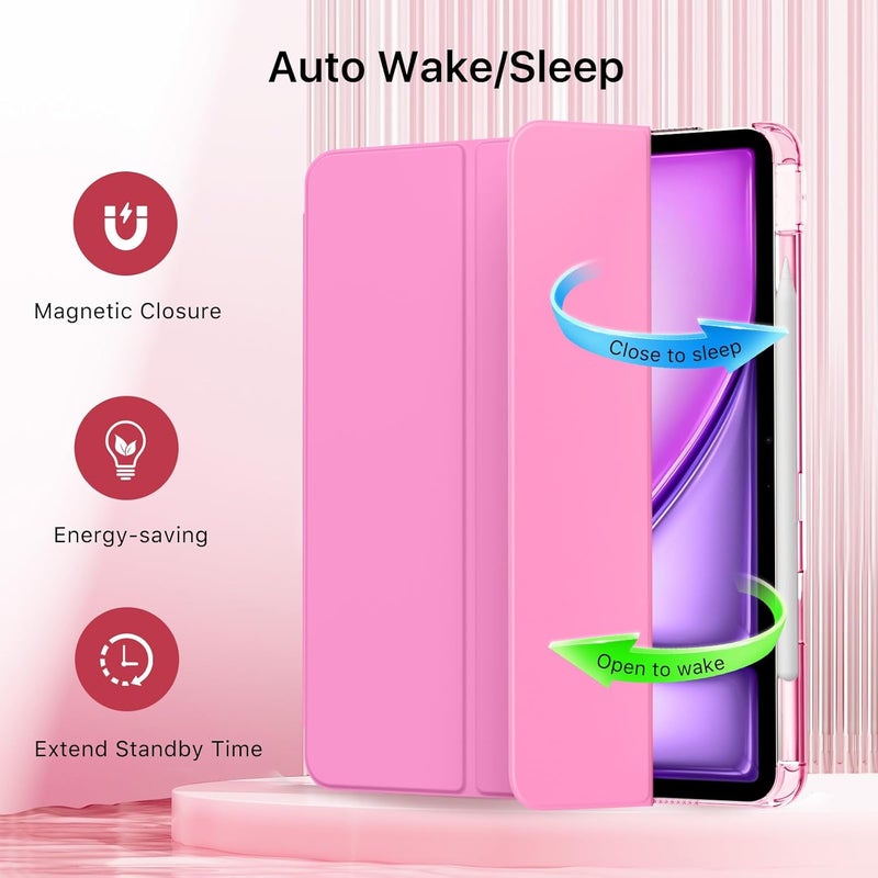 MoKo for iPad Air 11 inch Case (M4/M3/M2) 2026/2025/2024, iPad Air 5th/4th Gen 10.9 inch Case 2022/2020 with Pencil Holder, Slim Trifold Cover with Hard PC Translucent Back Shell, Peony - Image 5