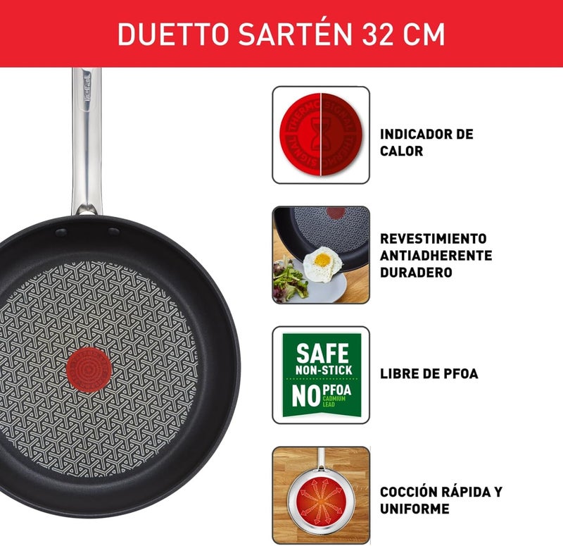 تيفال مقلاة Tefal Duetto بقطر 32 سم، سهلة التنظيف، تتميز بتقنية Thermo-Spot™، تساعد على الطهي الصحي، توفر نتائج تحمير مثالية، مصنوعة من فولاذ مقاوم للصدأ من الدرجة 18/10، ذات قاعدة مكونة من ثلاث طبقات، مناسبة للاستخدام على المواقد الكهرومغناطيسية، رقم المنتج: A7040863 - Image 5